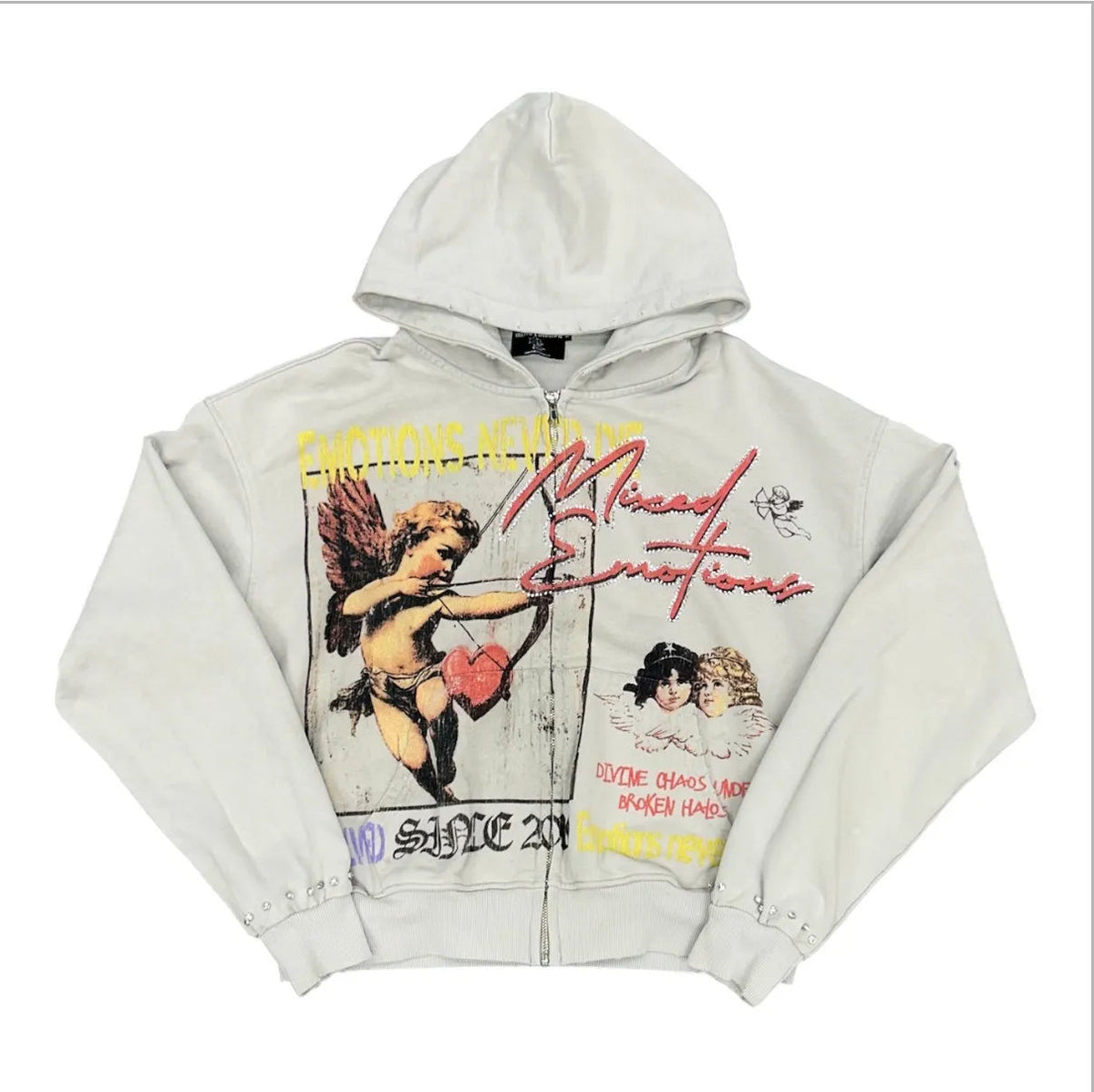 Mixed Emotion Broken Halo Zip Up Hoodie (Grey) - Preowned