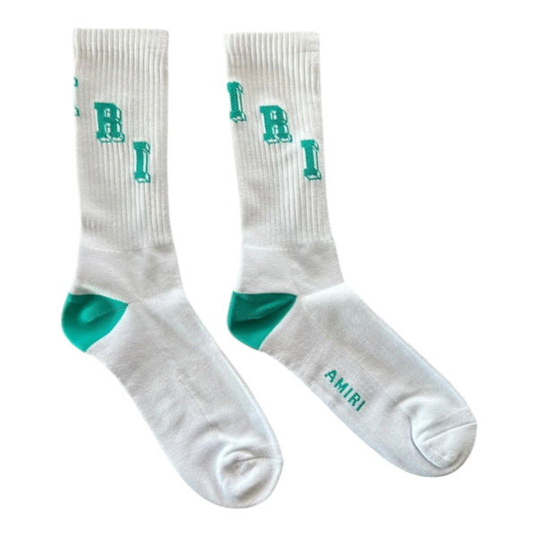 Amiri Collegiate Logo Socks (White/Teal)