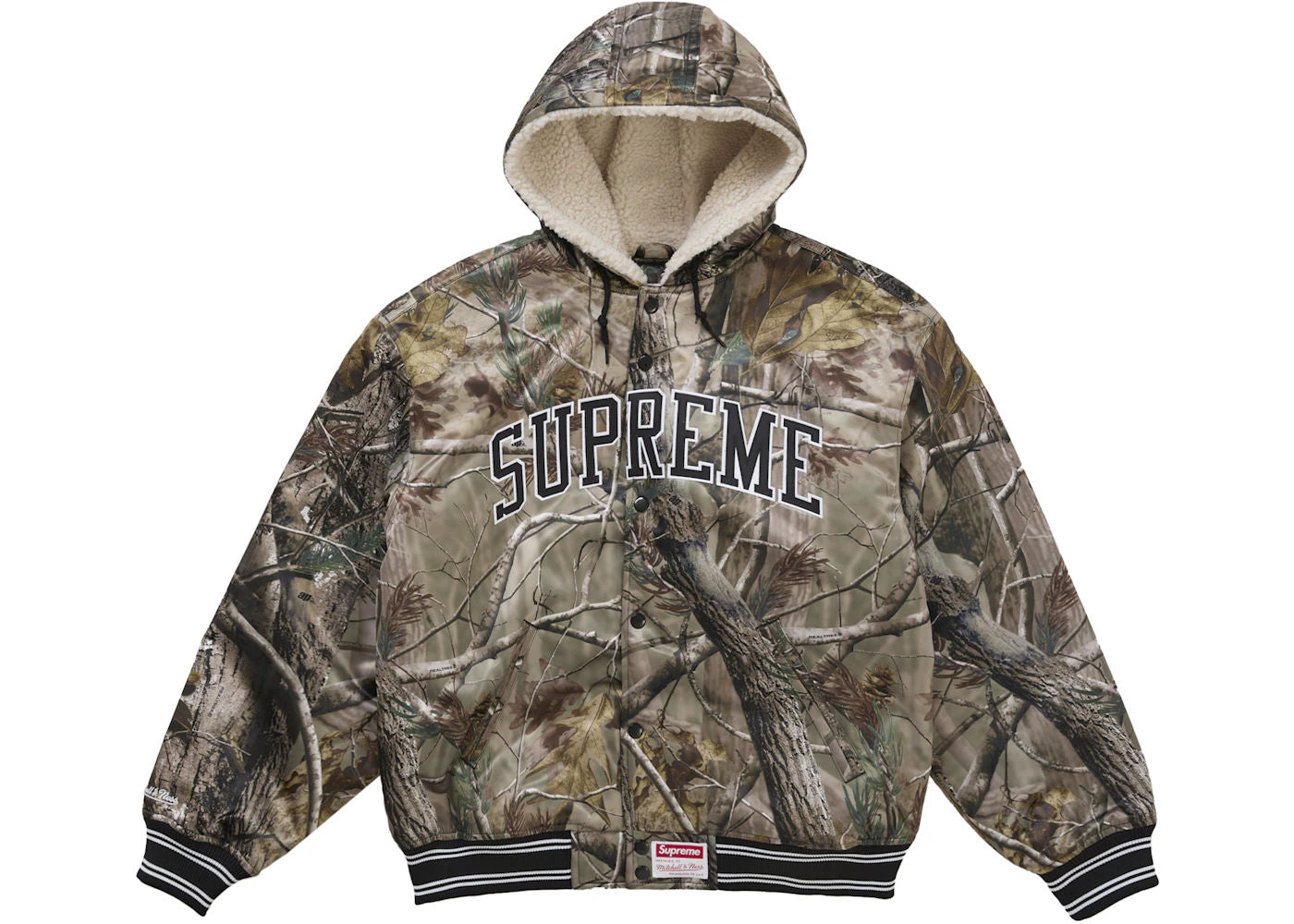 Supreme Mitchell & Ness Lined Hooded Satin Varsity Jacket Realtree AP Camo