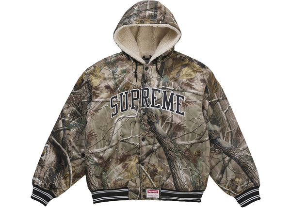 Supreme Mitchell & Ness Lined Hooded Satin Varsity Jacket Realtree AP Camo