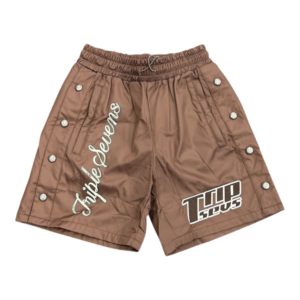 Triple 7's Nylon Button Up Short (Brown)