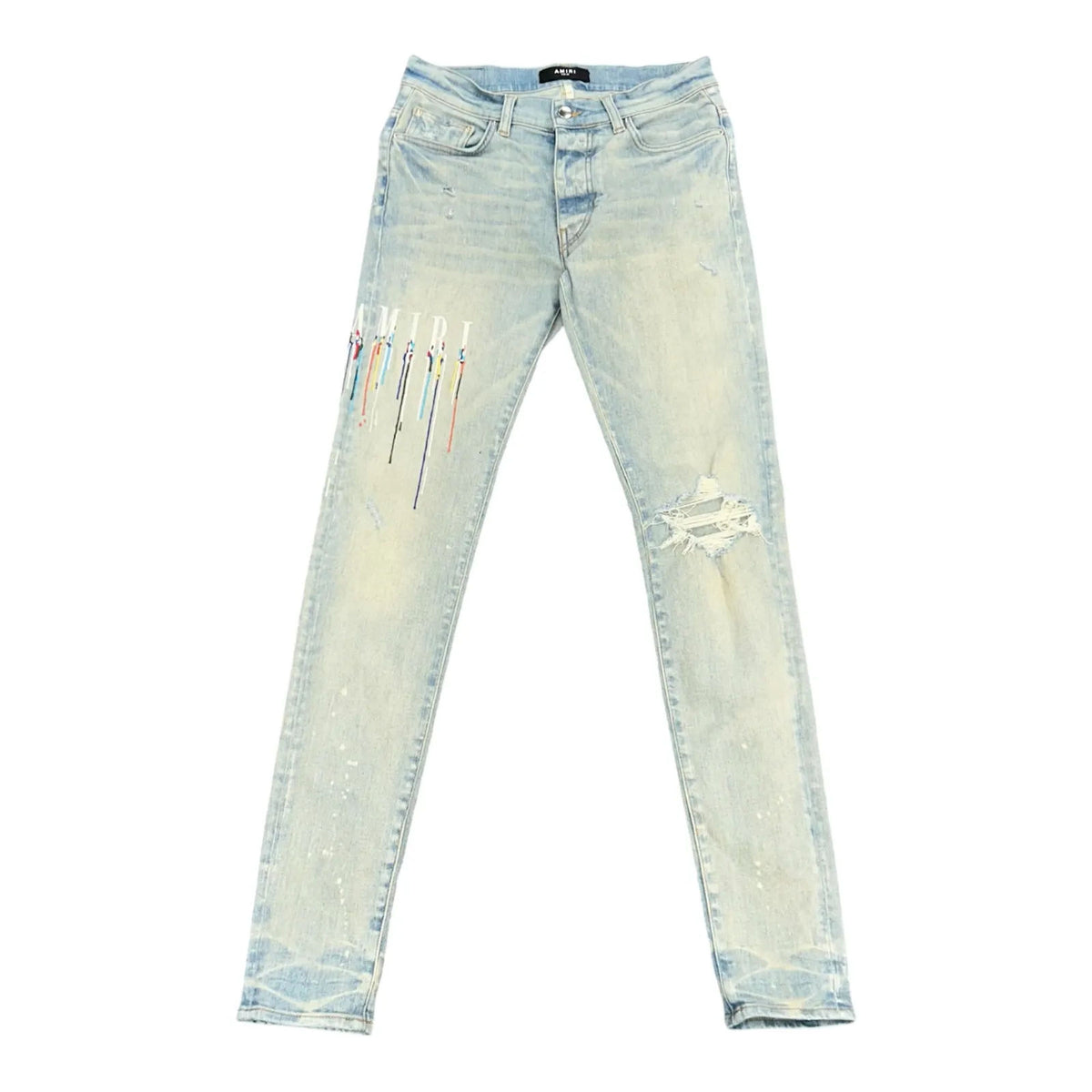 Amiri Paint Drip Logo Jeans (Blue) - Preowned