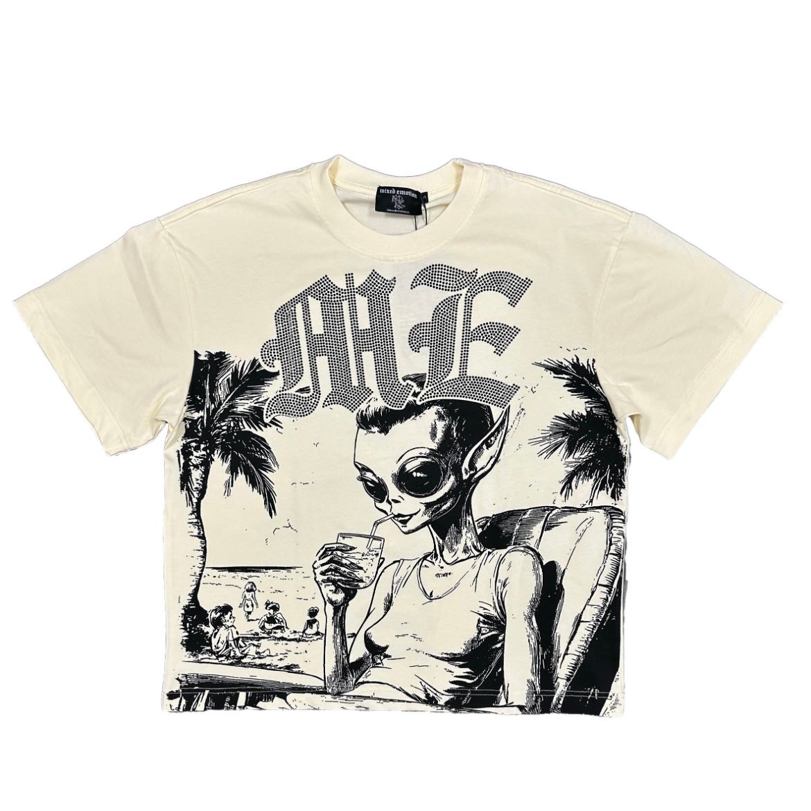 Mixed Emotion Beach Rhinestone Tee (Cream)