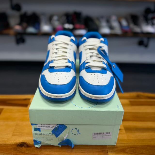 OFF-WHITE Out Of Office OOO Low Tops White Navy Blue - Preowned