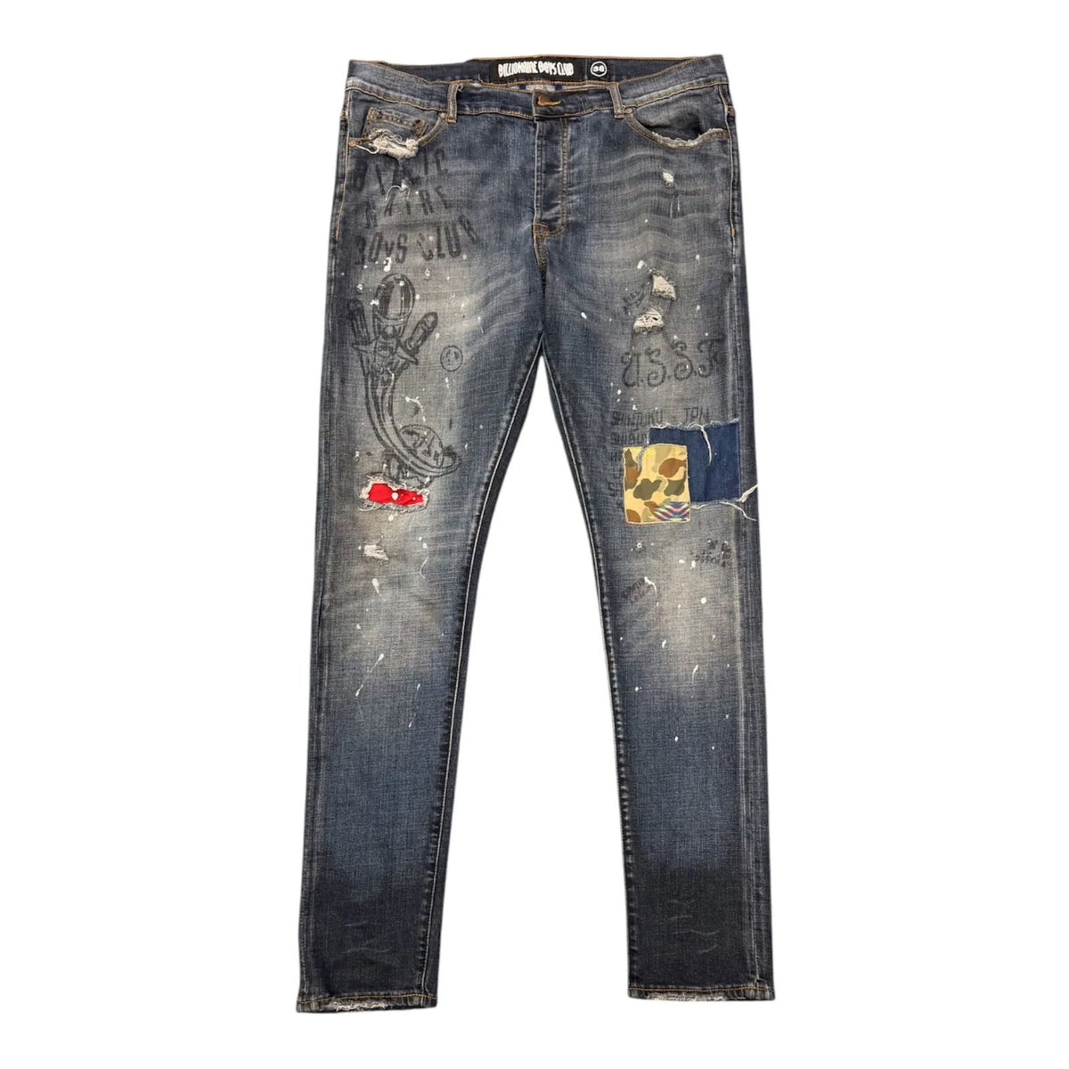 Billionaire Boys Club Graphic Patchwork Distressed Jeans - Preowned