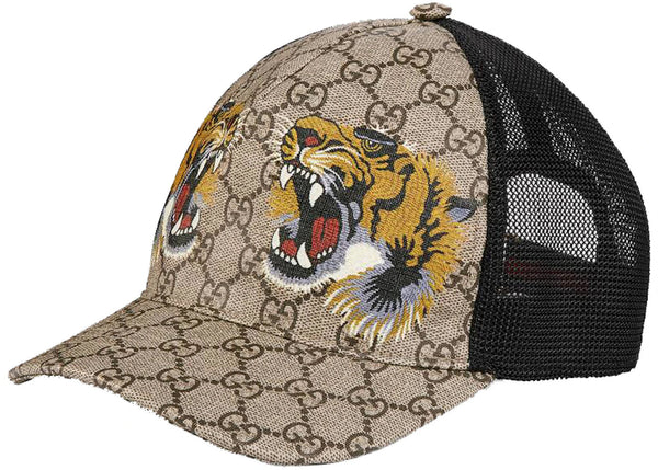 Gucci Tigers Print GG Supreme Baseball Hat (Beige/Brown)