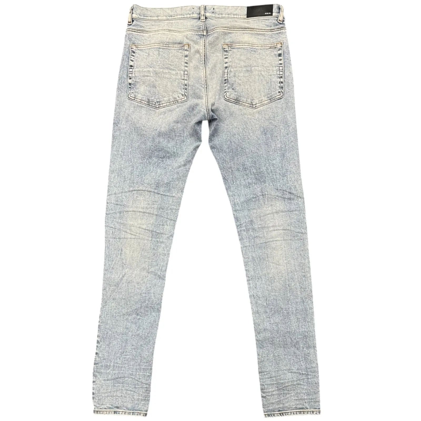 Amiri MX1 Black Leather Patch Jeans (Clay Indigo) - Preowned
