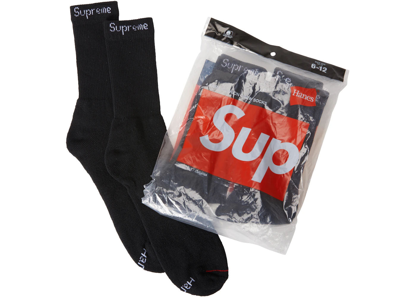 Supreme Hanes Socks (4 Pack) (Black)