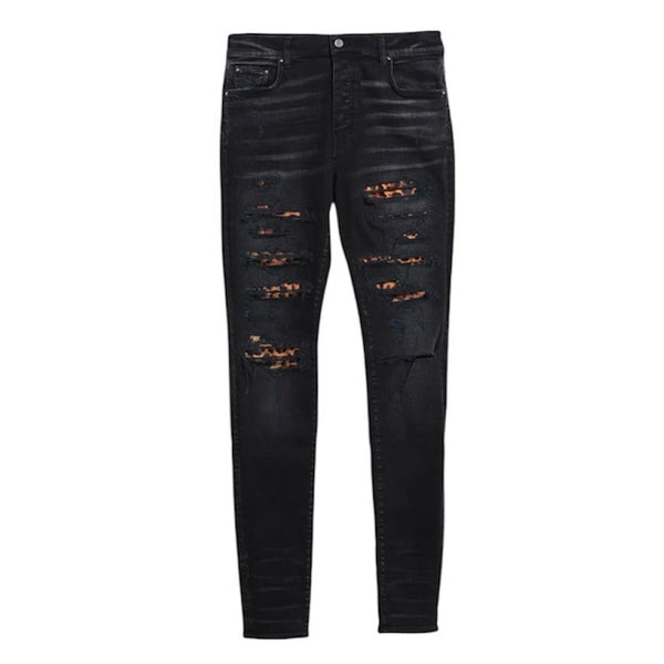 Amiri Leopard Patch Thrasher Jeans (Aged Black)