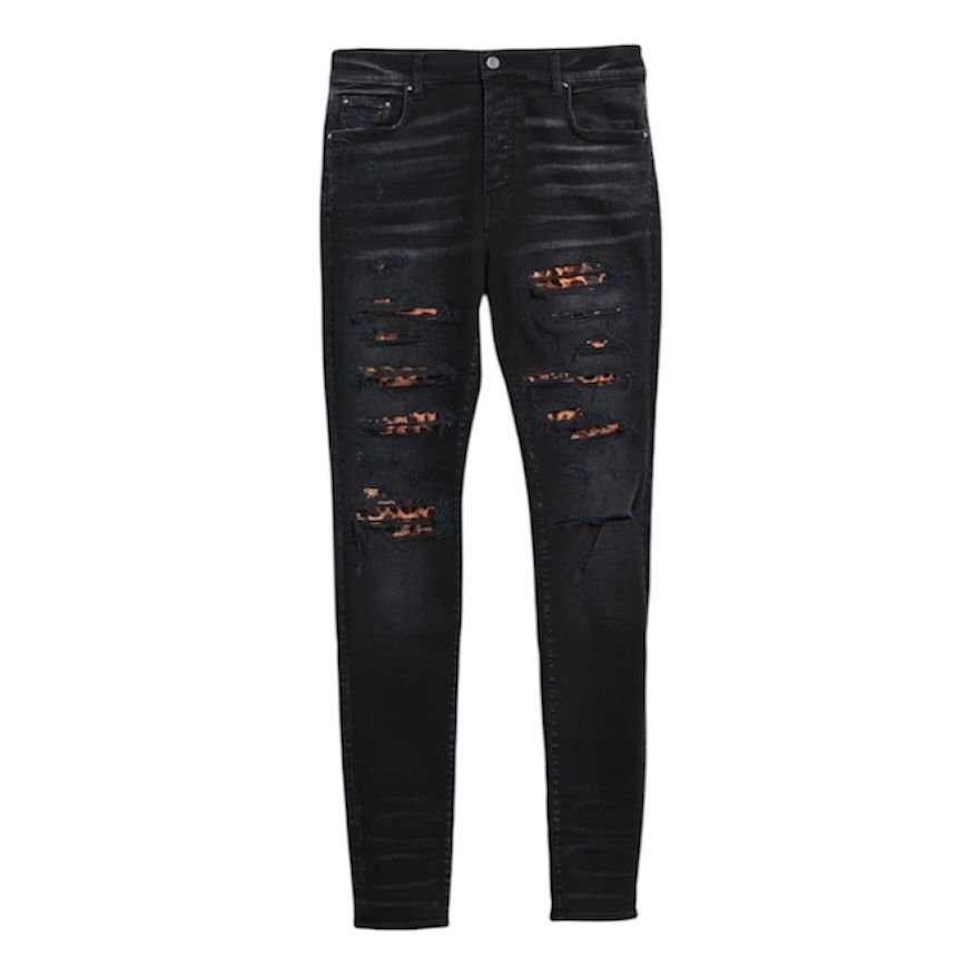 Amiri Leopard Patch Thrasher Jeans (Aged Black)