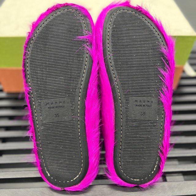 Marni Long Hair Calfskin Fussbett Sabot (Fuchsia) - Preowned
