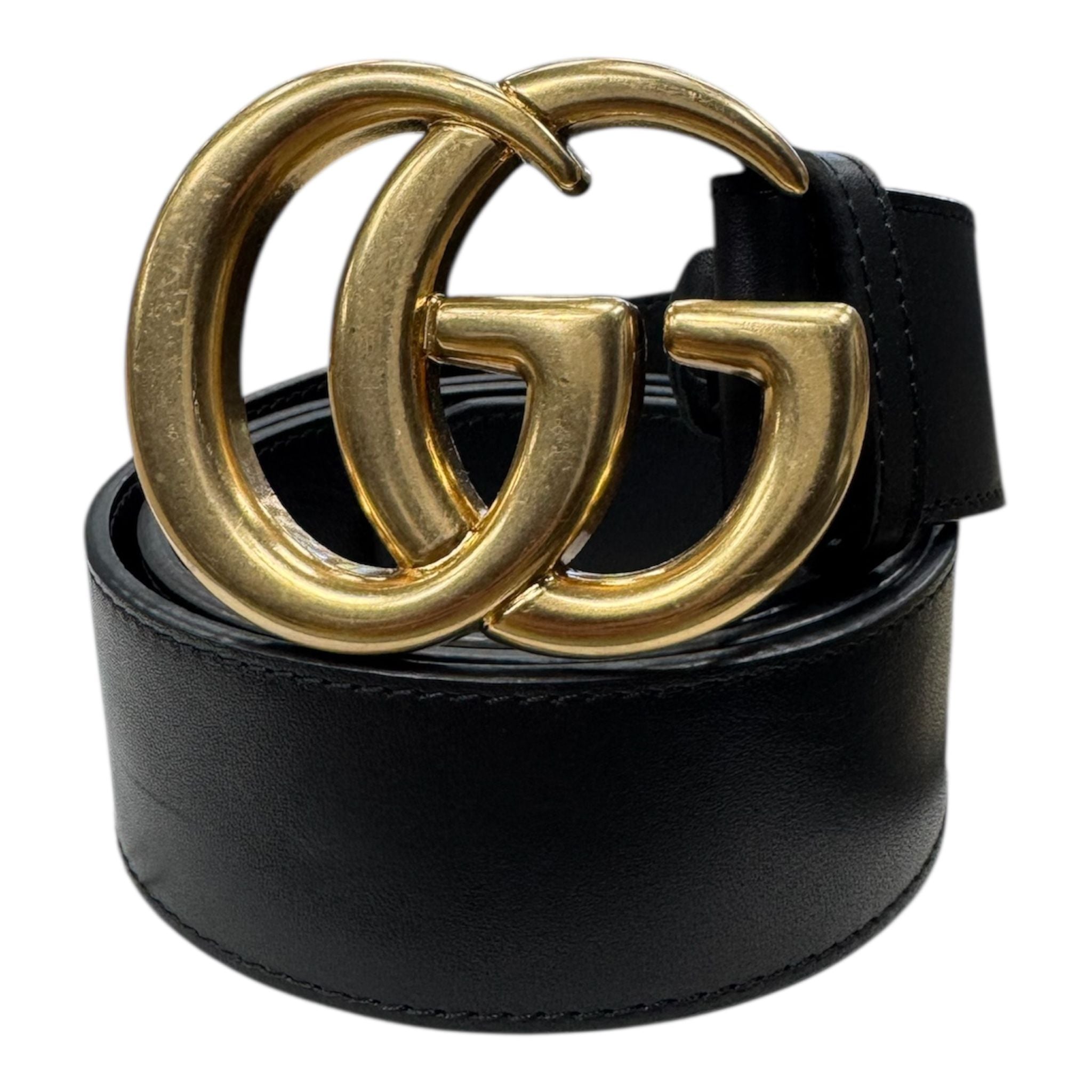 Gucci Double G Antiqued Brass Belt (Black) - Preowned