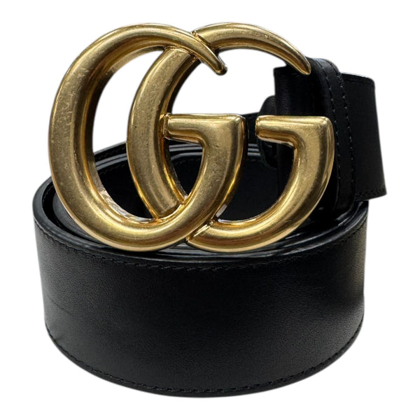Gucci Double G Antiqued Brass Belt (Black) - Preowned