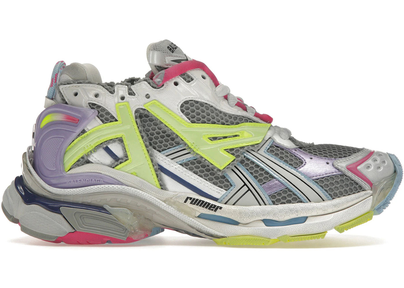 Balenciaga Runner Leather Free Grey Light Purple Neon Yellow White - Preowned