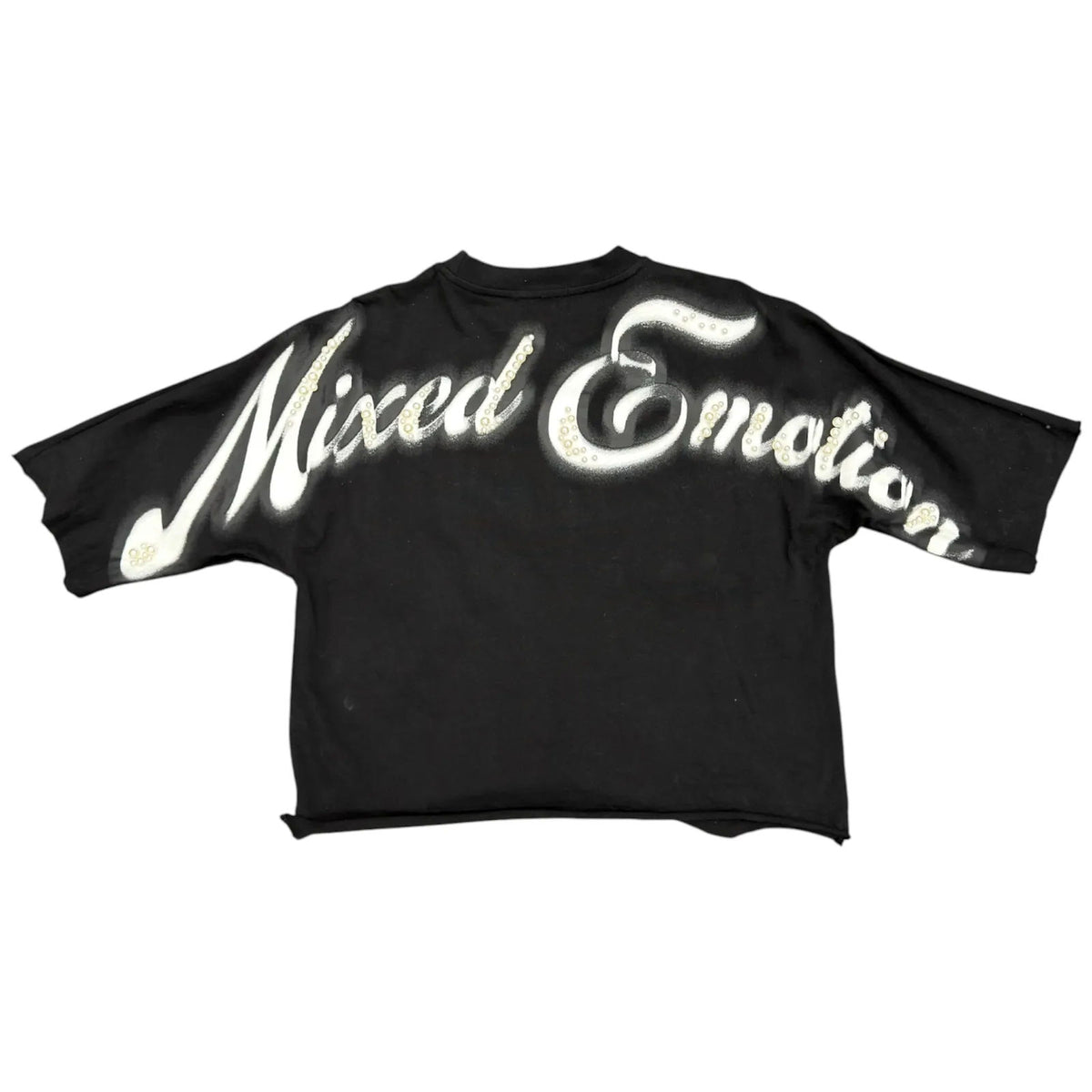 Mixed Emotion Pearl Cropped Tee (Black) - Preowned