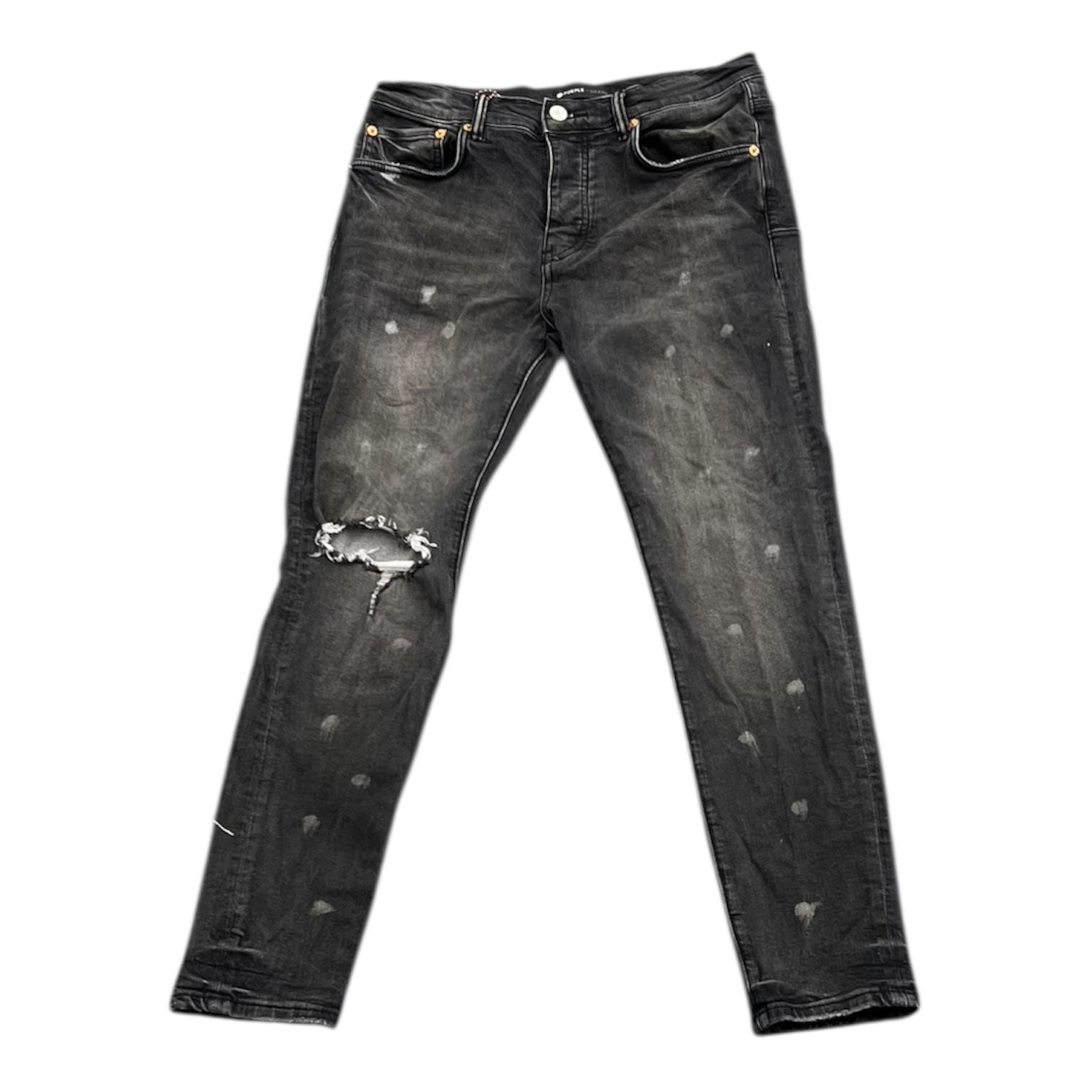 Purple Distressed-Effect Denim Jeans (Black) - Preowned