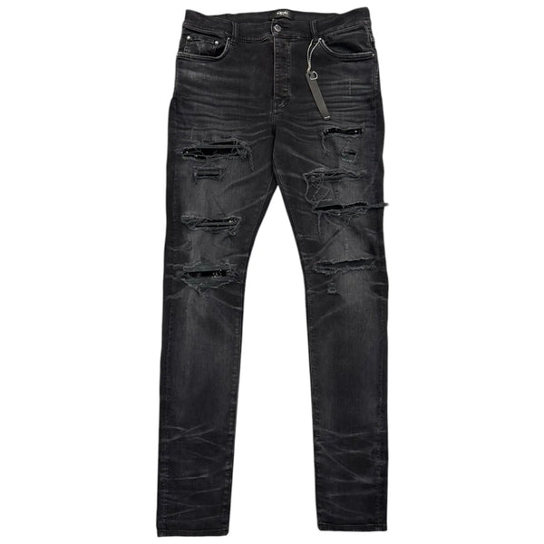Amiri Distressed Sequined Patch Skinny Jean (Black) - Preowned