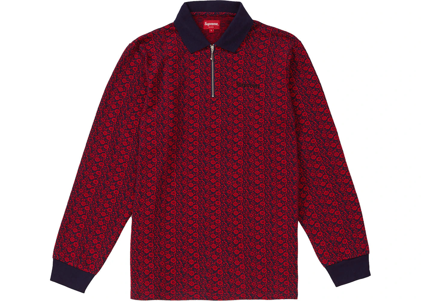 Supreme Floral Jacquard Zip L/S Polo Magenta