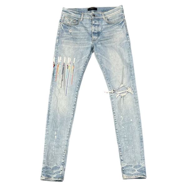 Amiri Paint Drip Logo Clay Indigo Jeans - Preowned
