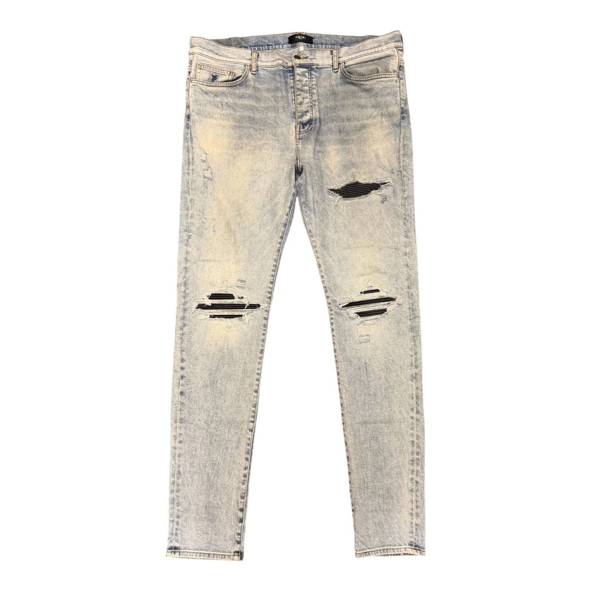 Amiri Distressed Finish Ripped Skinny Jeans (Light Indigo Blue) - Preowned