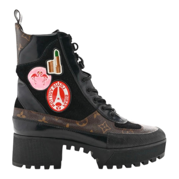 Louis Vuitton Leather Checkpoint Suede Combat Boot (Monogram) - Preowned