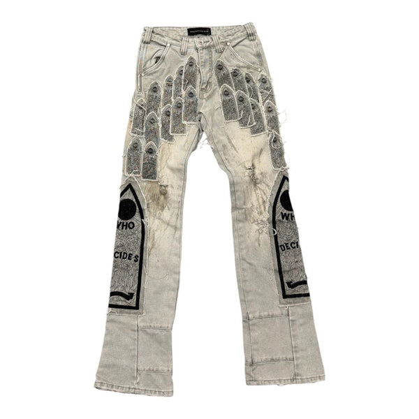 Who Decides War Patched Arch Embroidered Pant (Vintage Grey) - Preowned