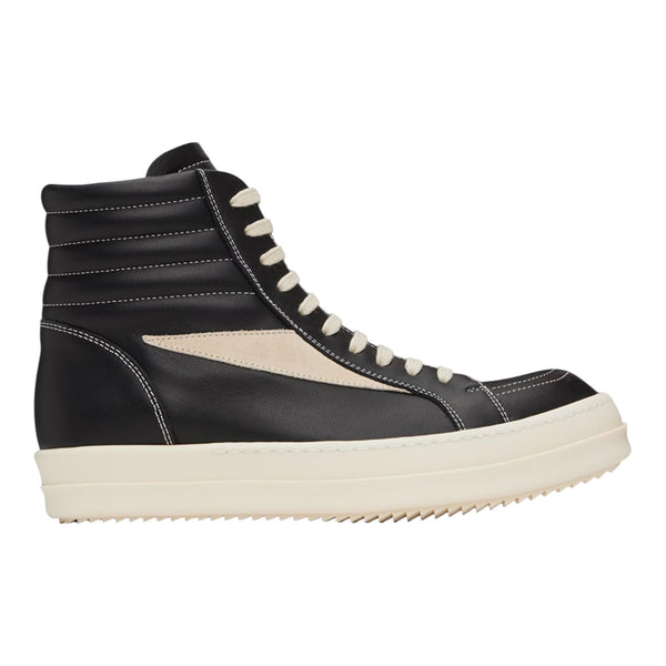 Rick Owen Vintage Leather High-Top Sneaker (Black/Milk)