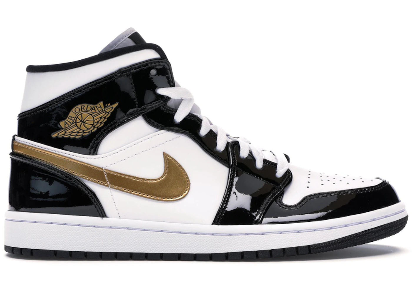 Jordan 1 Mid Patent Black White Gold - Preowned