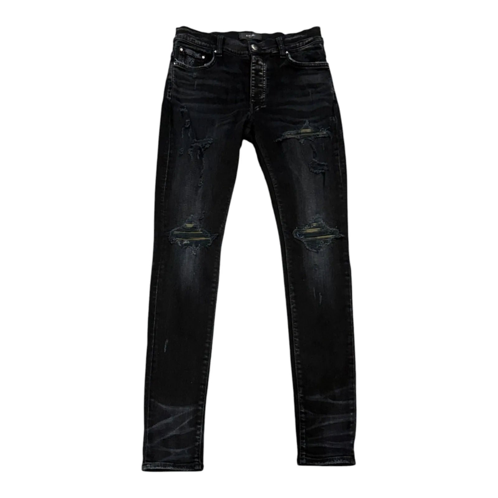 Amiri MX1 Camo Leather Patch Jean (Black Wash) - Preowned