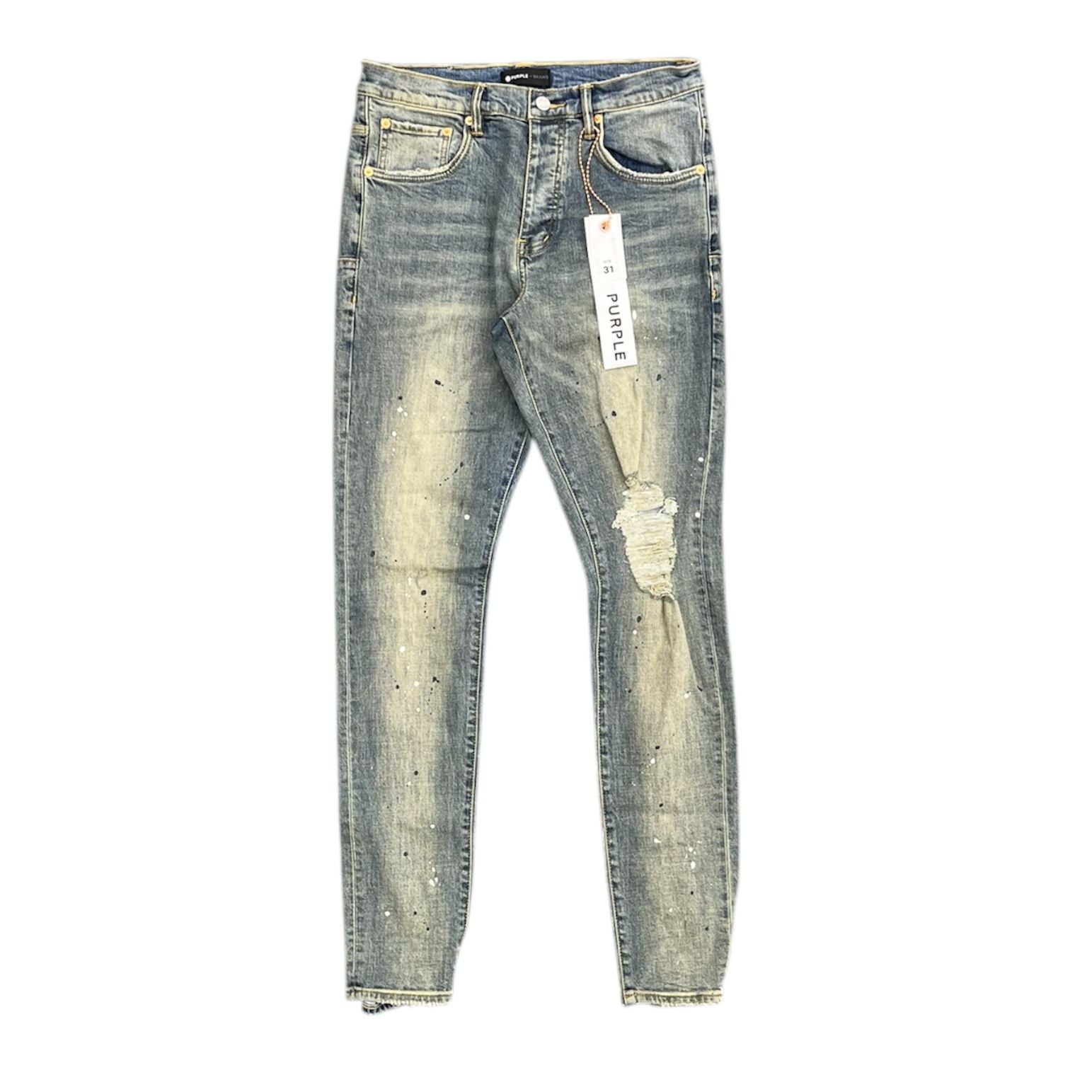 Purple Brand Slim Stretch Ripped Jeans (Mid Indigo Destroy Paint) - Preowned