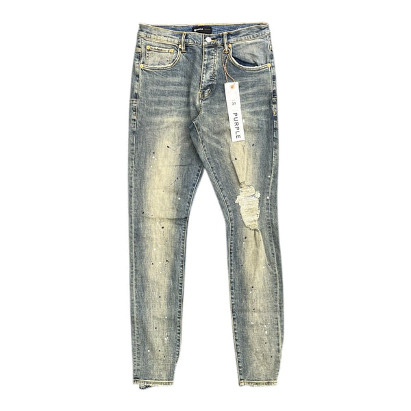 Purple Brand Slim Stretch Ripped Jeans (Mid Indigo Destroy Paint) - Preowned