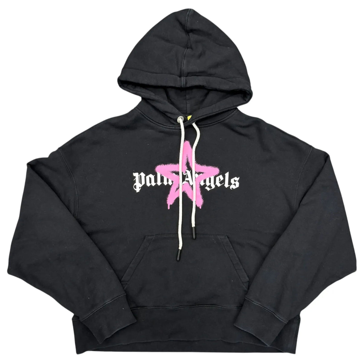 Palm Angels Star Sprayed Logo Popover Hoodie Black/Pink - Preowned