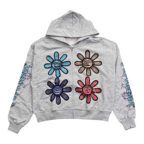 Carpe Vestem Rhinestone Mood Zip Up Hoodie (Gray)