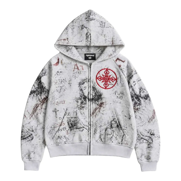 We Are Righteous Fear No Evil Zip Up Hoodie (Grey)