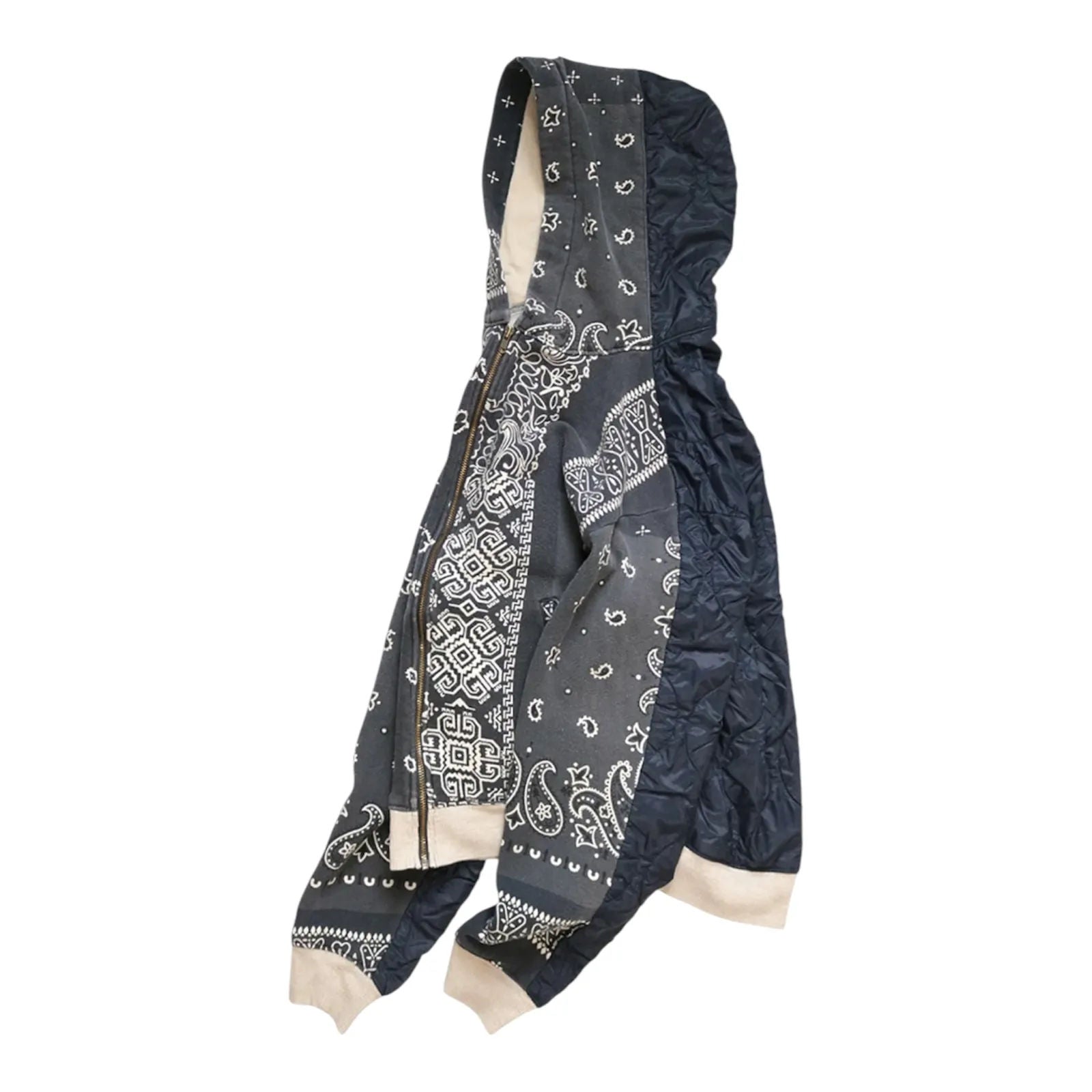Kapital Half-Quilted Bandana Zip-Up Hoodie (Black)