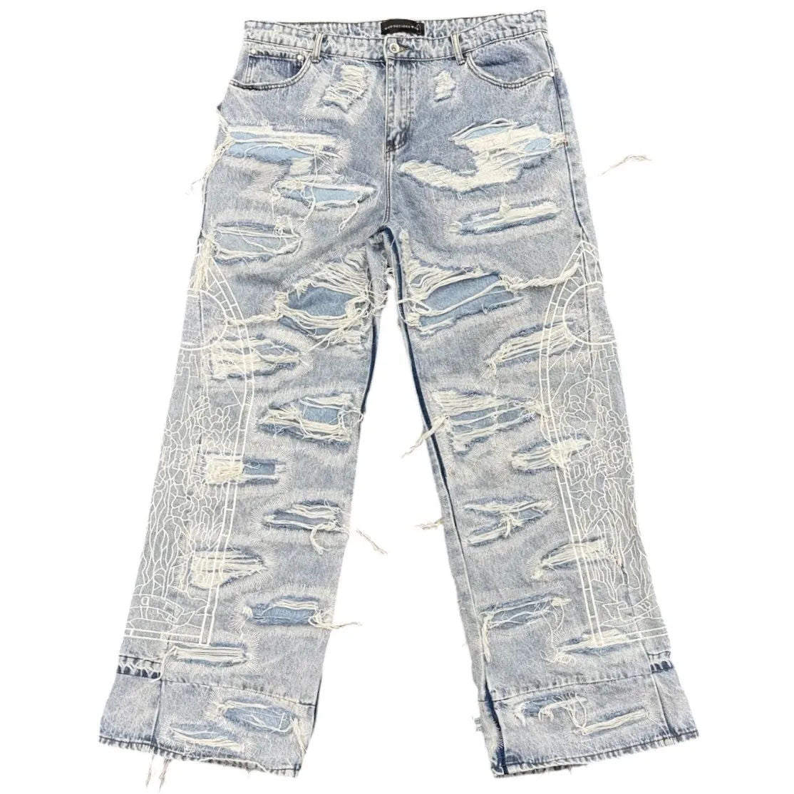 Who Decides War Distressed Straight Fit Jeans (Light Wash) - Preowned
