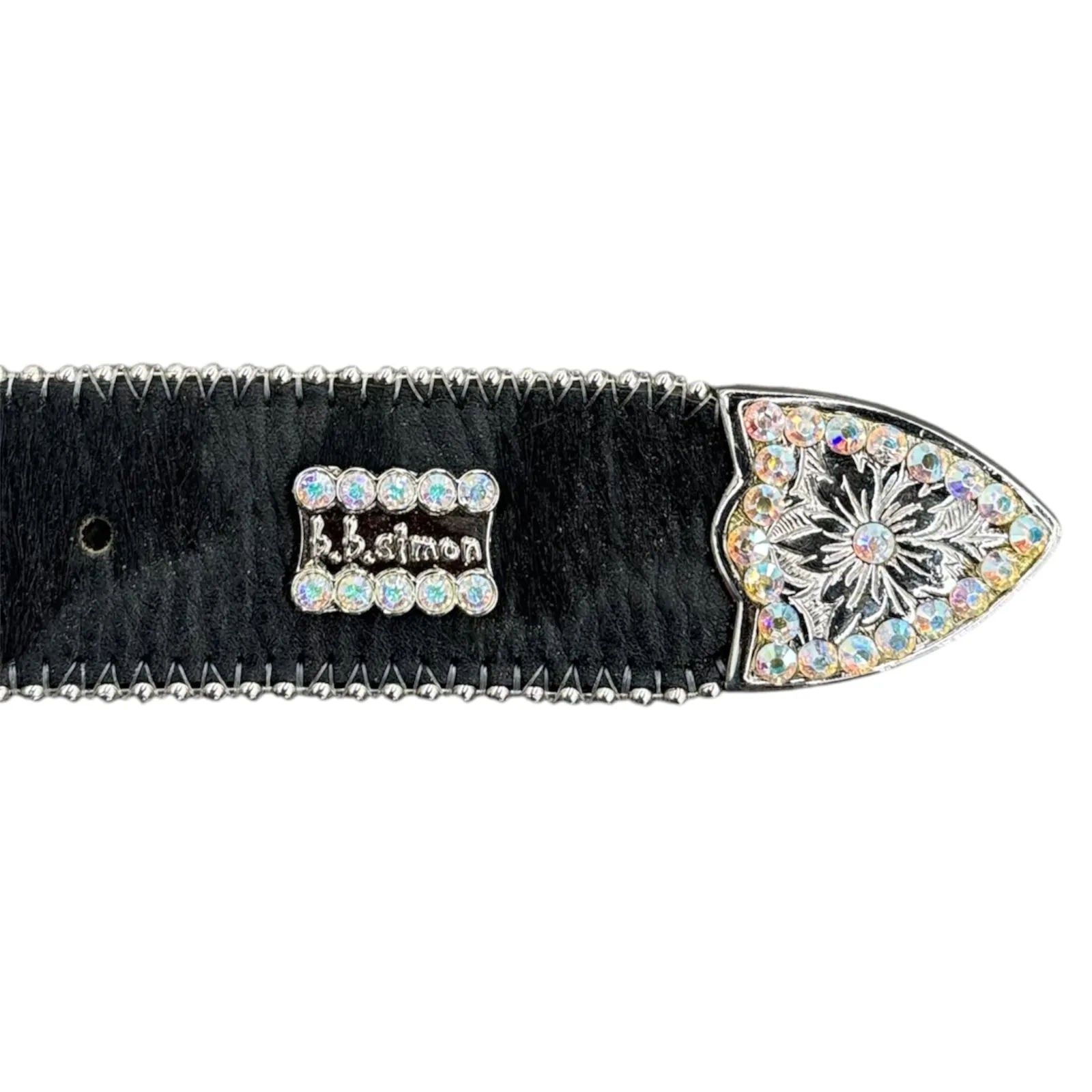 B.B. Simon Studded Fur Belt (Black) - Preowned