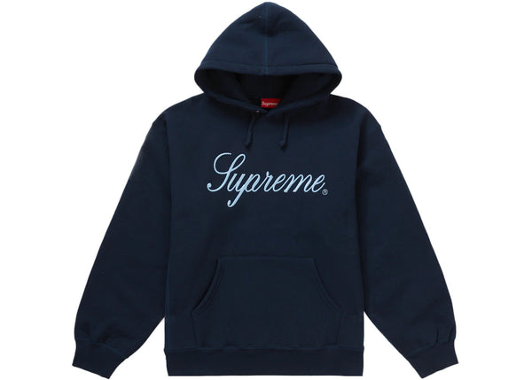 Supreme Raised Script Hooded Sweatshirt Navy - Preowned