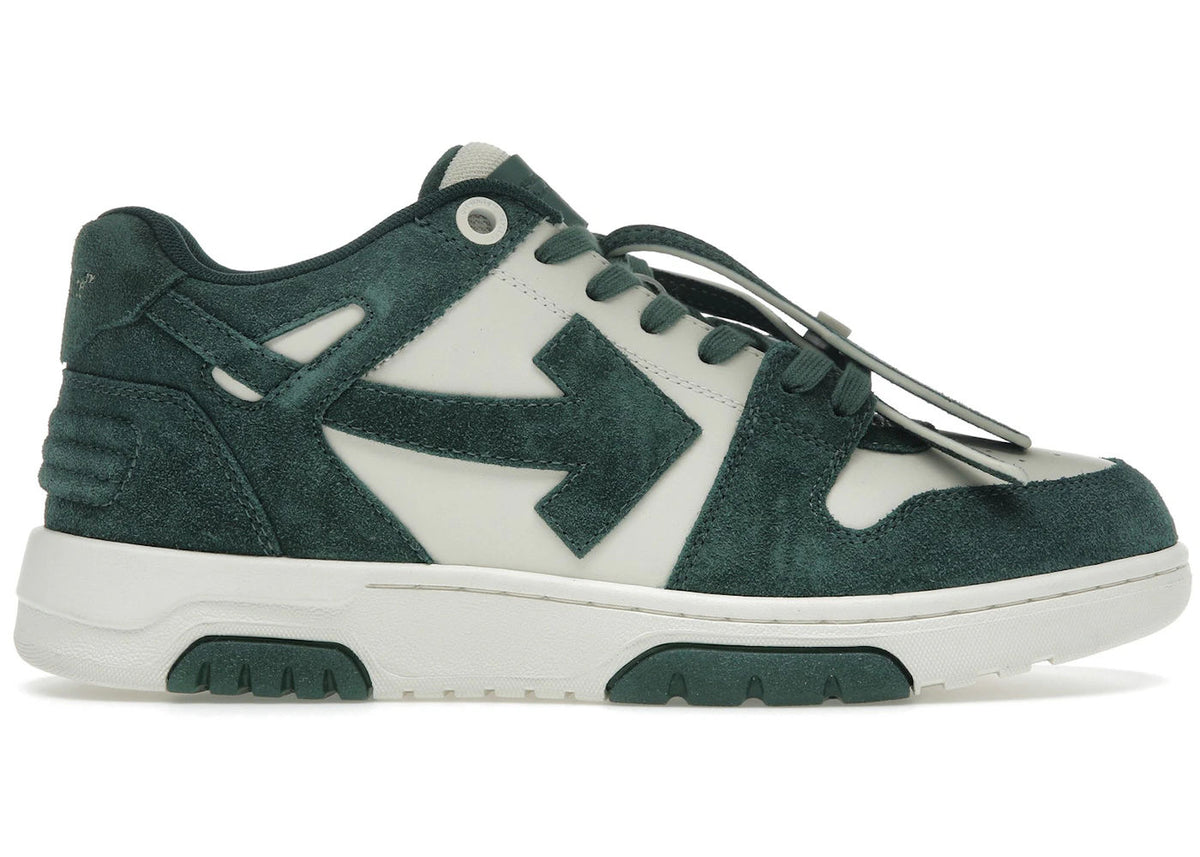 OFF-WHITE Out Of Office "OOO" Low Tops Jet Green Ecru Suede - Preowned