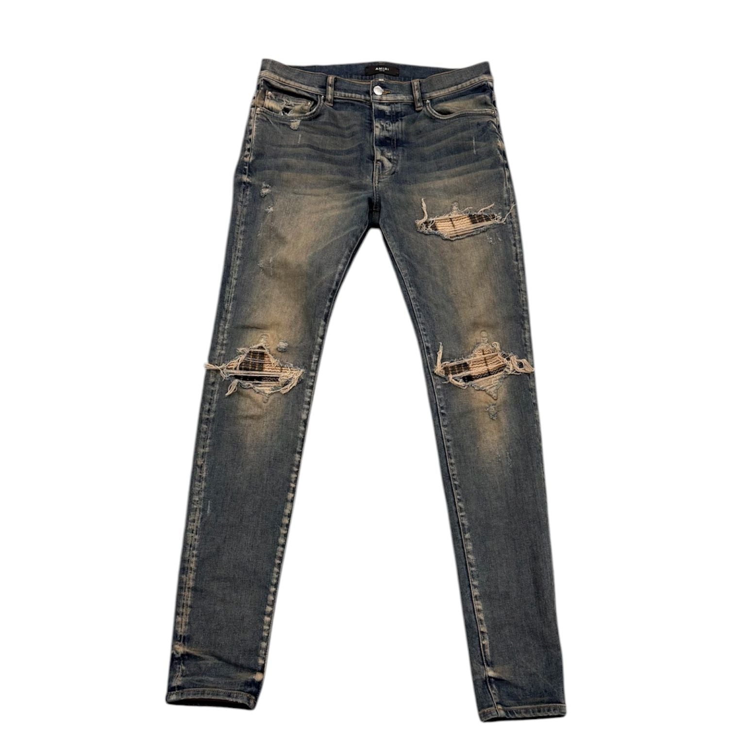 Amiri Dark Indigo Plaid Patch MX1 Jeans (Washed) - Preowned
