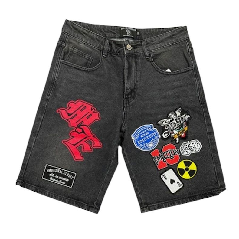 Mixed Emotion Danger Patch Shorts (Black Wash) - Preowned