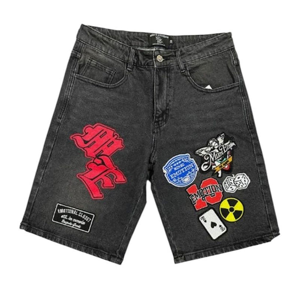 Mixed Emotion Danger Patch Shorts (Black Wash) - Preowned