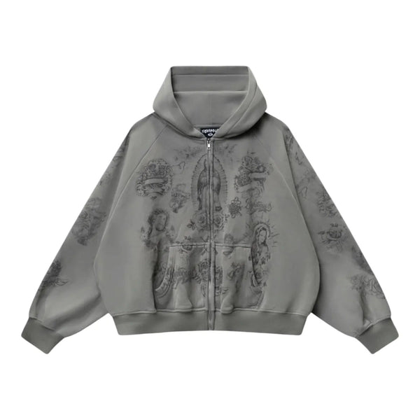 We Are Righteous Mother Of Mercy Zip Up Hoodie (Grey)