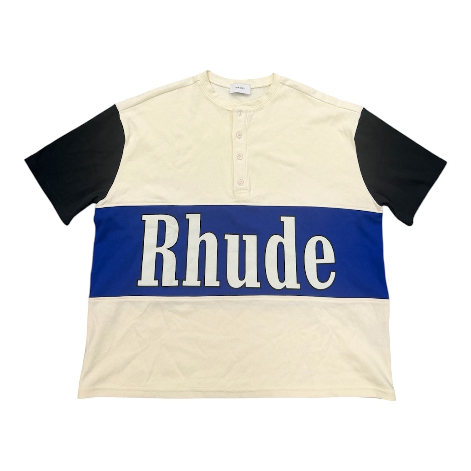 Rhude Panel Henley Tee (White/Blue) - Preowned