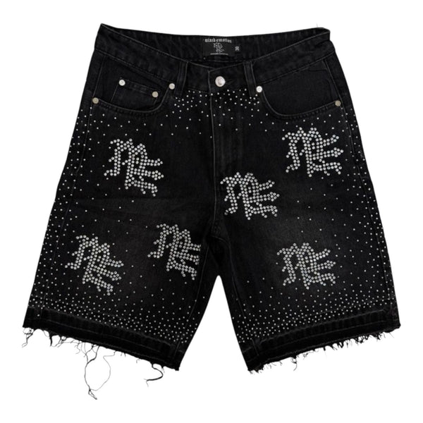 Mixed Emotion ME Rhinestone Denim Shorts (Black)