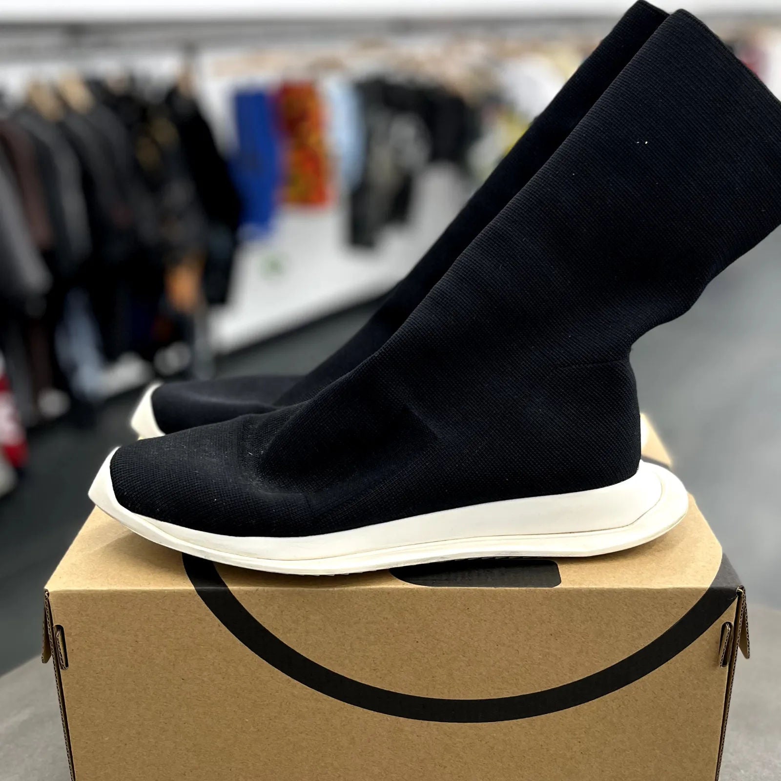 Rick Owens DRKSHDW Runner Stretch Sock Black Milk - Preowned