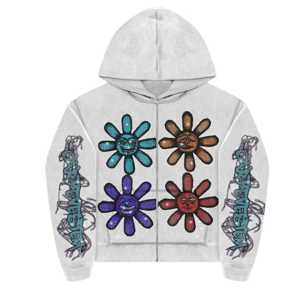 Carpe Vestem Rhinestone Mood Zip Up Hoodie (White)