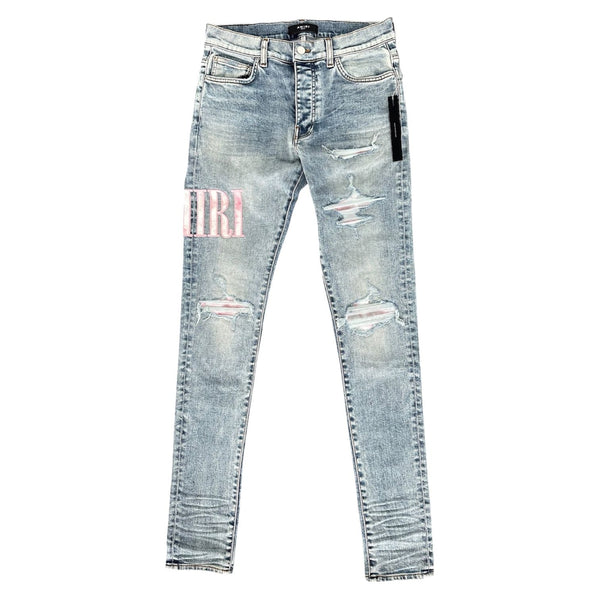 Amiri Stone Indigo Pink Tie-Dye Core Applique Logo Jeans - Preowned
