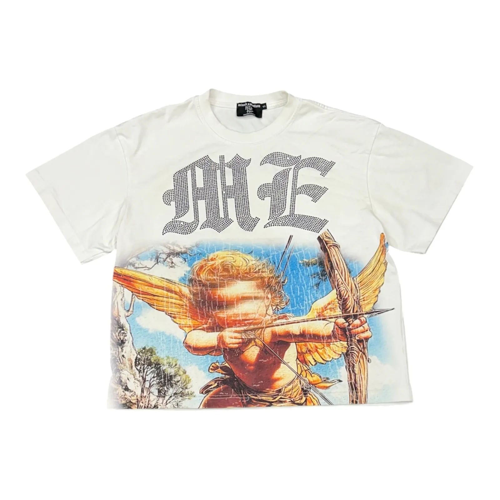 Mixed Emotion Angel Rhinestone Tee (White) - Preowned