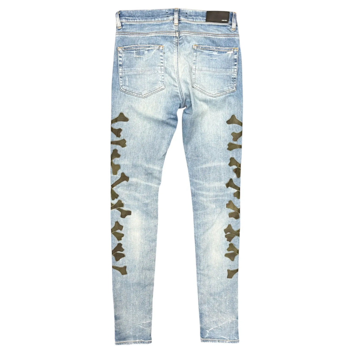 Amiri Camouflage Bones Applique Distressed Jeans (Blue) - Preowned